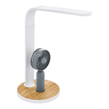 Eglo 55399 - LED Stmievateľná nabíjacia stolová lampa s ventilátorom LED/6,2W/5V 3000/4000/5000K 2000 mAh biela/hnedá