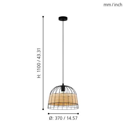 Eglo 55709 - Luster na lanku ANWICK 1xE27/40W/230V ratan