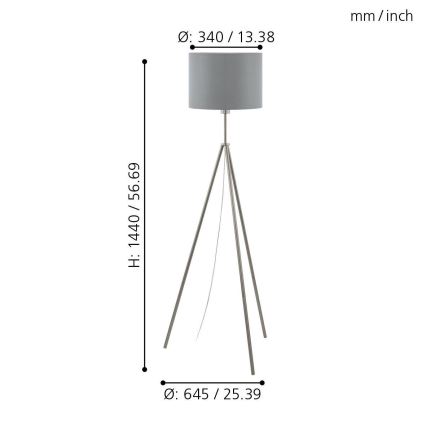 Eglo 55731 - LED Stojacia lampa SCIGLIATI 1xE27/11W/230V šedá