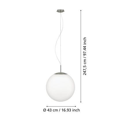 Eglo 63271 - Závesný luster na lanku PIEDALE 1xE27/60W/230V priemer 43 cm matný chróm
