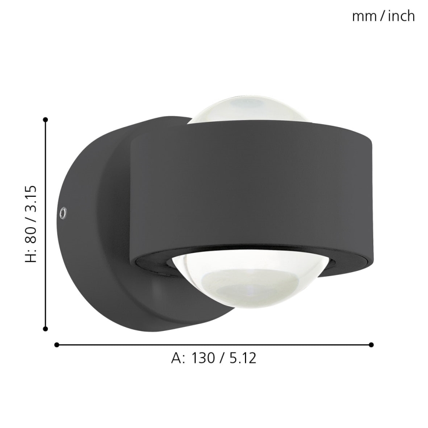 Eglo 64496 - LED nástenné svietidlo ONO PRO 2xLED/2,5W/230V antracit