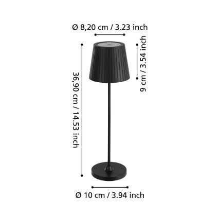 Eglo - LED Stmievaná vonkajšia nabíjateľná stolová lampa LED/3,8W/5V 2400/3000/4000K 2000 mAh IP44 čierna
