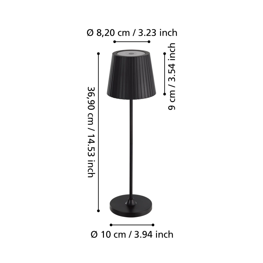 Eglo - LED Stmievaná vonkajšia nabíjateľná stolová lampa LED/3,8W/5V 2400/3000/4000K 2000 mAh IP44 čierna