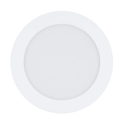Okrúhle LED svetlo s plochým dizajnom je umiestnené na bielom pozadí. Svetlo je zapustené a vyžaruje jemné svetlo.