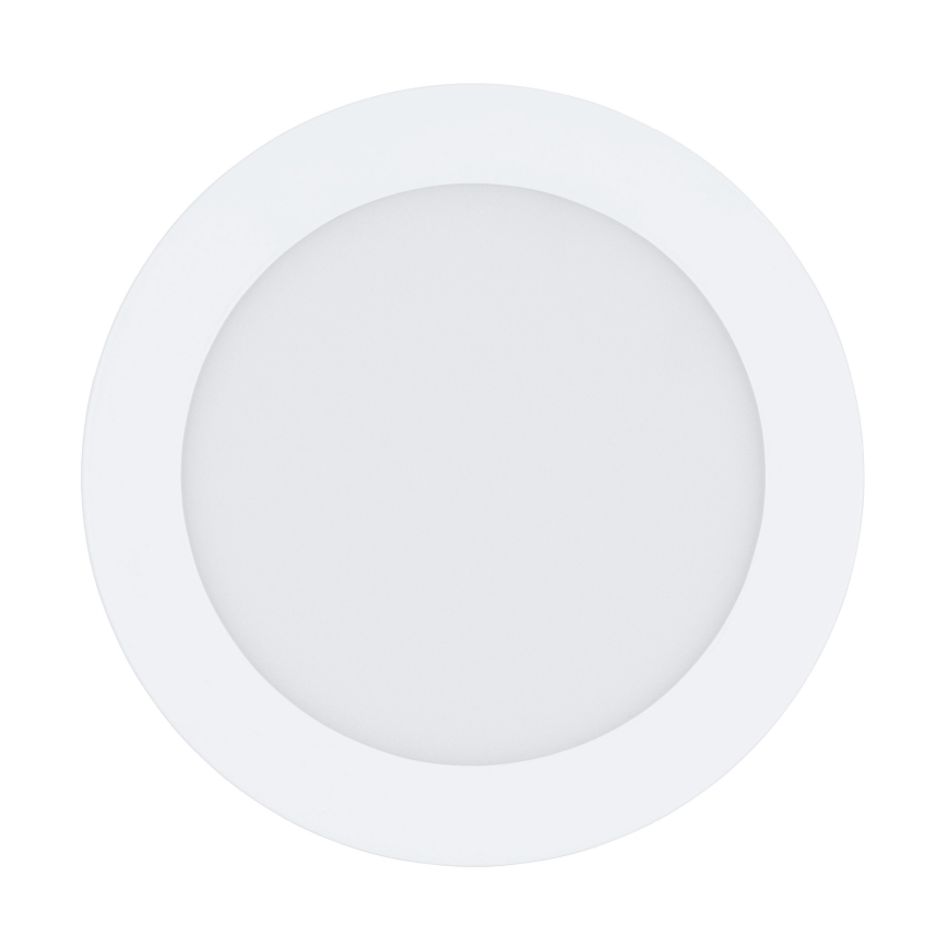 Okrúhle LED svetlo s plochým dizajnom je umiestnené na bielom pozadí. Svetlo je zapustené a vyžaruje jemné svetlo.