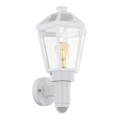 Eglo 79288 - Vonkajšie nástenné svietidlo so senzorom pohybu a súmraku MONSELICE 1xE27/28W/230V IP44 biela