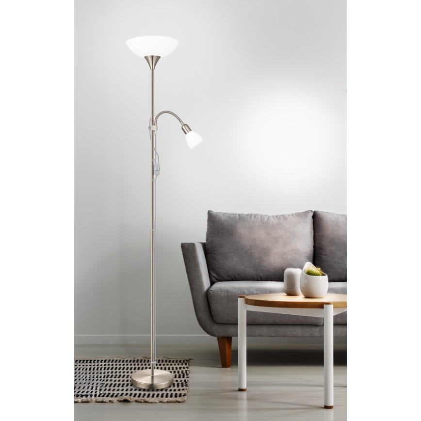 EGLO - Stojacia lampa 1xE27/60W + 1xE14/25W matný chróm