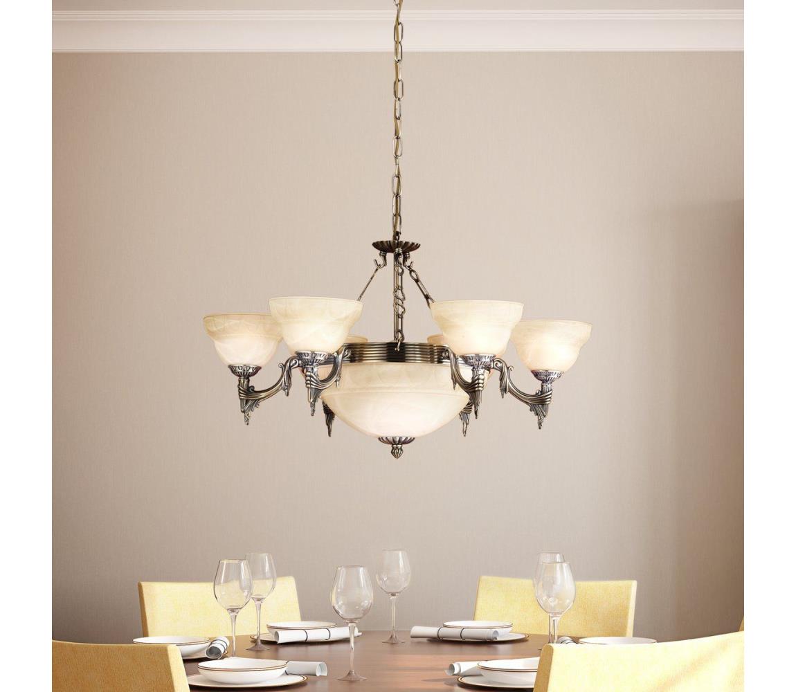 EGLO 85858 - Luster na reťazi MARBELLA 9xE14/60W alabastrové sklo 85858