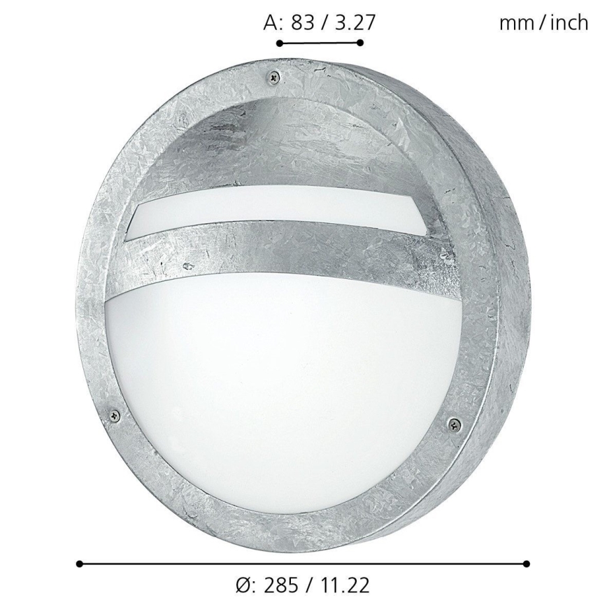Stropné svietidlo s priemerom 285 mm/11,22 palca a výškou 83 mm/3,27 palca, strieborné, s mliečnym difúzorom a dvoma vodorovnými otvormi.