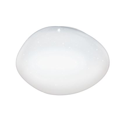 Oválny biely stropný svietiaci panel s drobnými lesklými bodkami, ktorý svieti, je zobrazený na bielom pozadí.