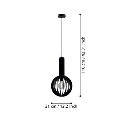 Eglo - Luster na lanku 1xE27/40W/230V pr. 31 cm čierna