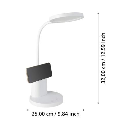 Eglo - LED Stmievateľná stolná lampa LED/2,1W/5V 1500 mAh biela