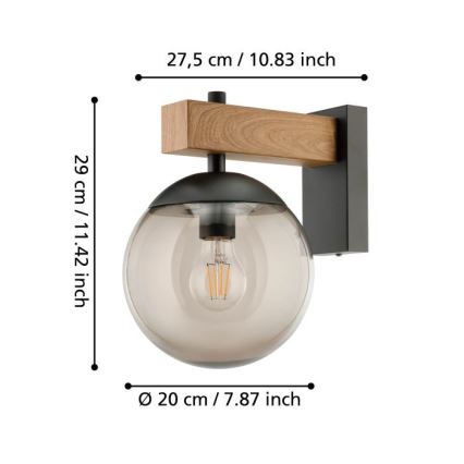 Eglo - Vonkajšie nástenné svietidlo 1xE27/40W/230V čierna/drevo IP44