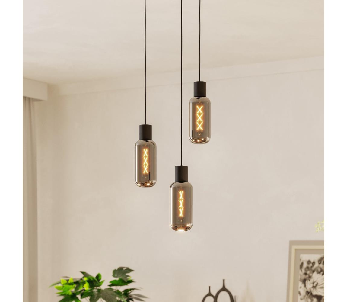 Eglo 901004 - Závesný luster na lanku MAIONE 3xE27/4W/230V čierna/dymová 901004