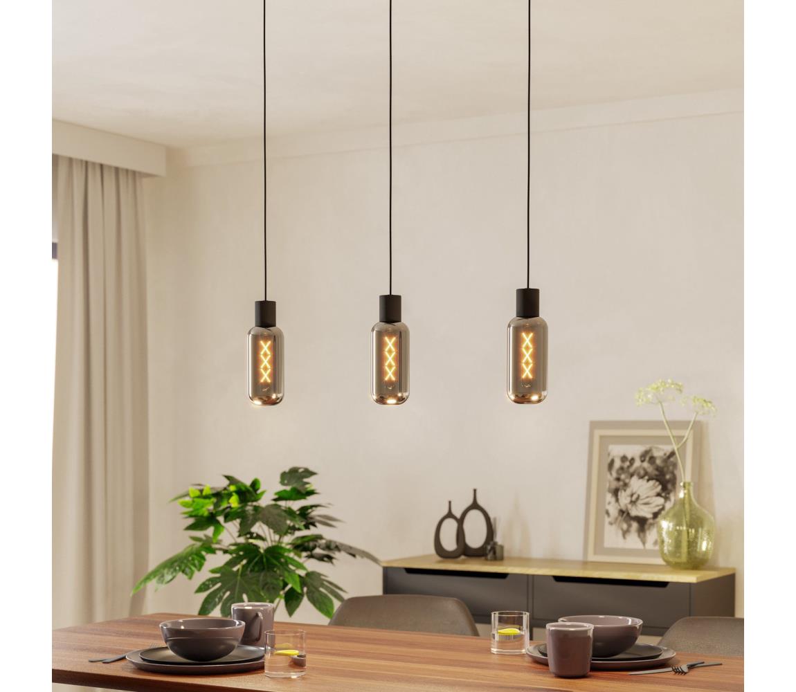 Eglo 901005 - Luster na lanku MAIONE 3xE27/4W/230V čierna/dymová 901005