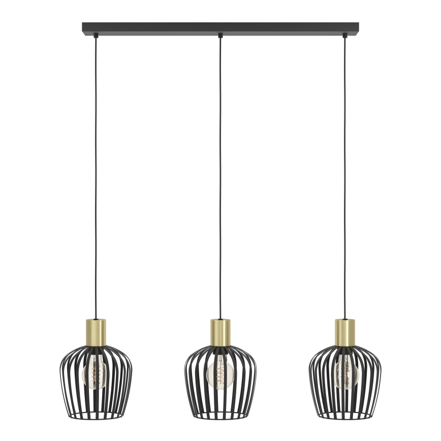 Eglo - Luster na lanku 3xE27/40W/230V čierna/zlatá