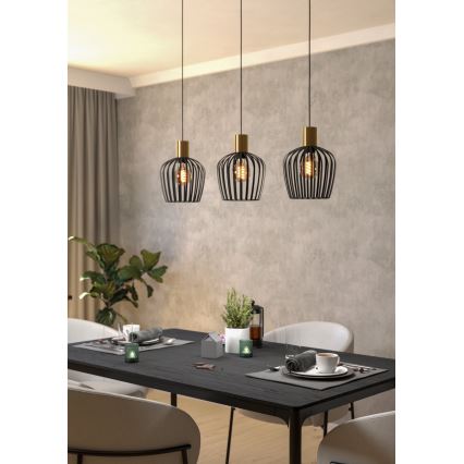 Eglo - Luster na lanku 3xE27/40W/230V čierna/zlatá