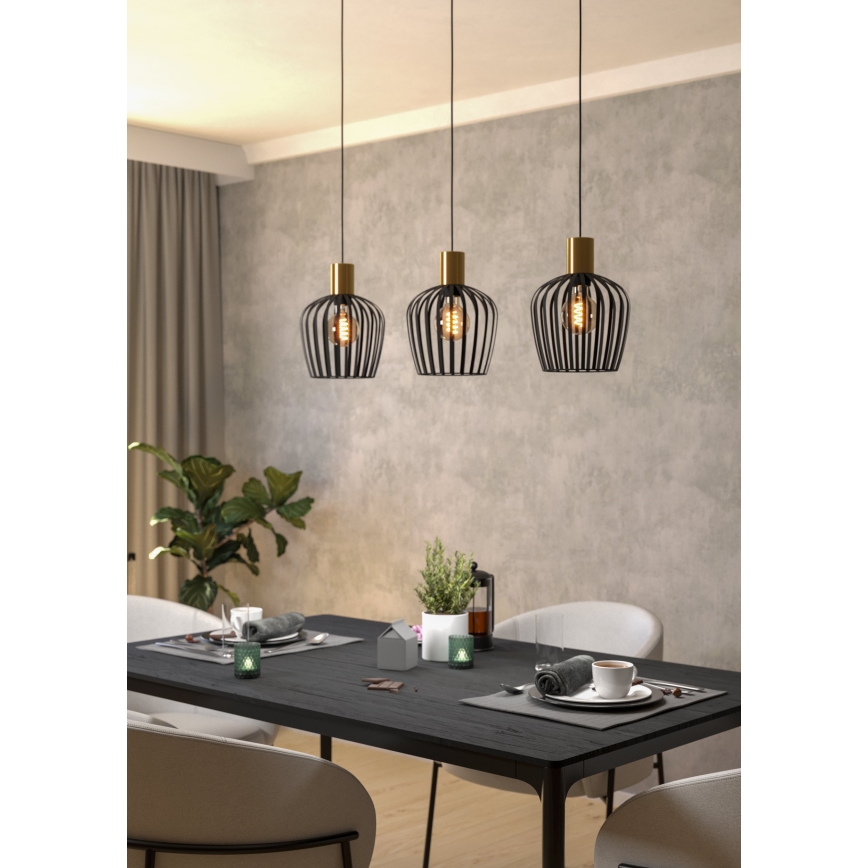 Eglo - Luster na lanku 3xE27/40W/230V čierna/zlatá