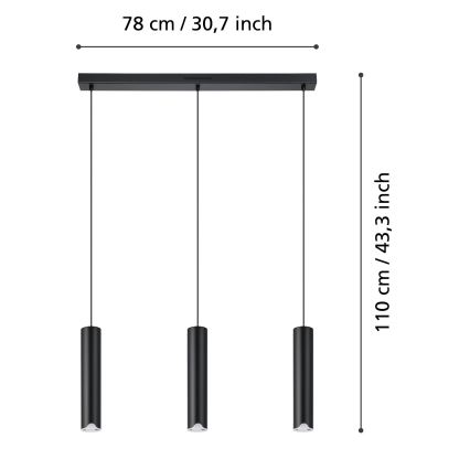 Eglo - LED RGBW Stmievateľný luster na lanku 3xLED/3,7W/230V 2700-6500K čierna