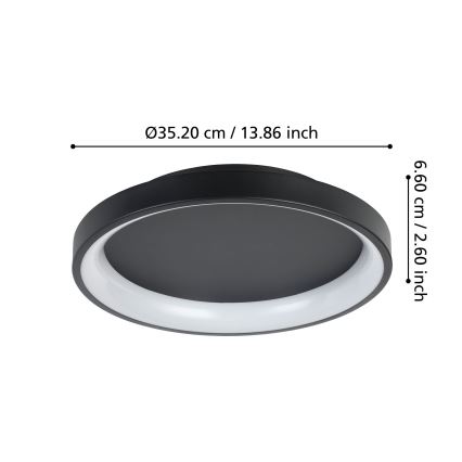 Eglo - LED Stmievateľné stropné svietidlo LED/12W/230V 2700-6500K čierna + diaľkové ovládanie