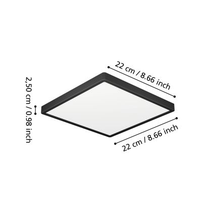 Eglo - LED kúpeľňové stropné svietidlo LED/10,5W/230V 2700/4000/6500K 22x22 cm IP44 čierne