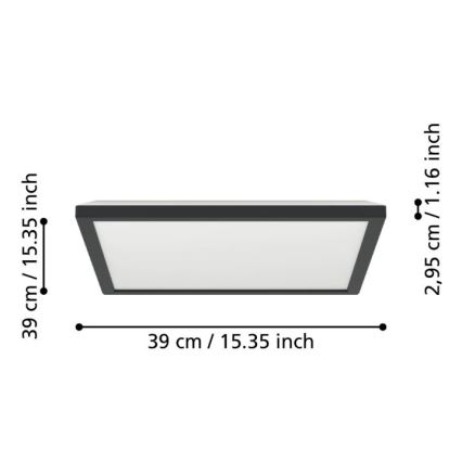 Eglo - LED Kúpeľňové stropné svietidlo LED/17,6W/230V 2700/4000/6500K 39x39 cm IP44 čierna