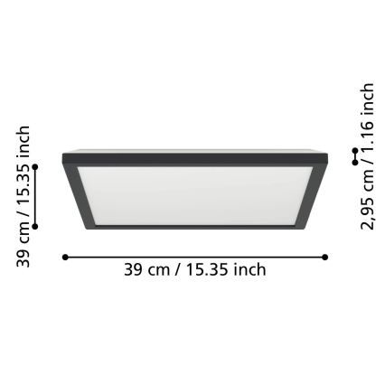 Eglo - LED RGBW Stmievateľné kúpeľňové stropné svietidlo LED/17,6W/230V 2700-6500K 39x39 cm IP44 čierna ZigBee