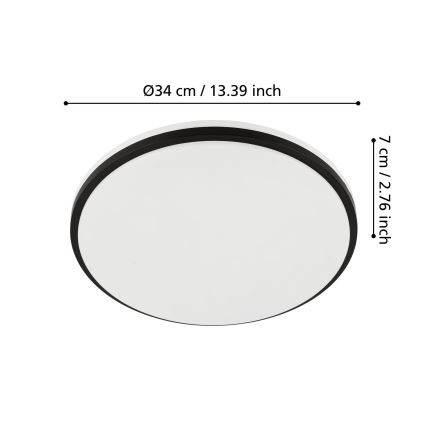 Eglo - LED kúpeľňové stropné svietidlo LED/18W/230V 3000/4000/6500K pr. 34 cm IP54 čierne