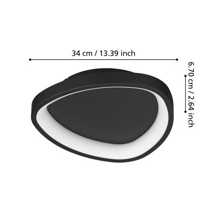 Eglo - LED Stmievateľné stropné svietidlo LED/12W/230V 2700-6500K čierna + diaľkové ovládanie