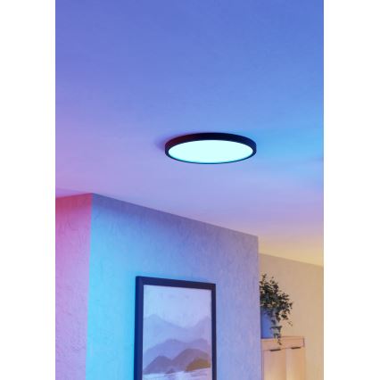 Eglo - LED RGBW stmievateľné kúpeľňové stropné svietidlo LED/17,5 W/230 V 2700–6500 K Ø 39,9 cm IP44 čierna