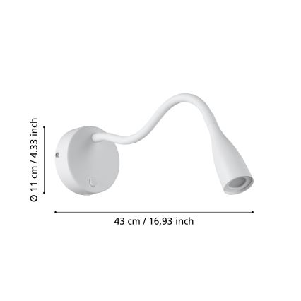 Eglo - LED flexibilná nástenná lampa s USB LED/3,8W/230V biela