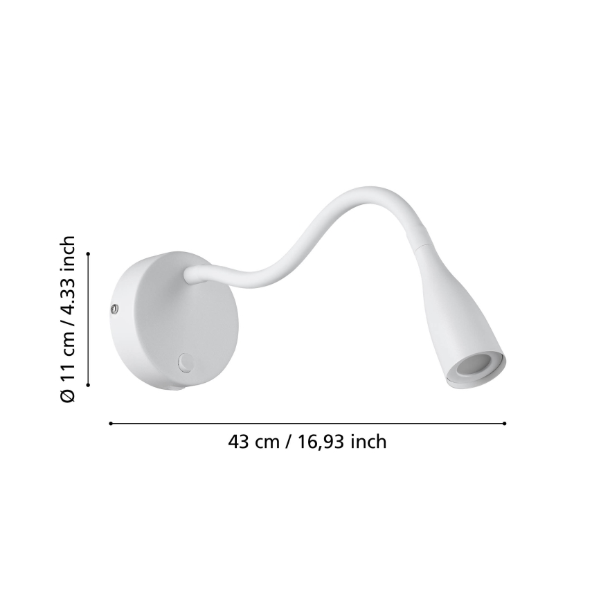 Eglo - LED flexibilná nástenná lampa s USB LED/3,8W/230V biela