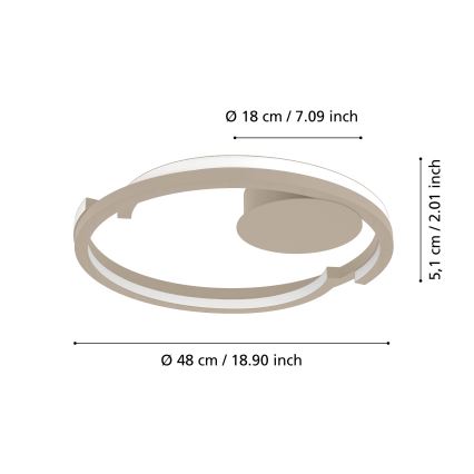 Eglo - stmievateľné LED stropné svietidlo 2xLED/20W/230V 2700-6500K priemer 48 cm béžové + diaľkové ovládanie
