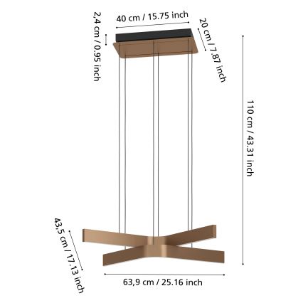 Eglo - LED RGBW stmievateľný luster na lanku 2xLED/18W/230V medená/čierna
