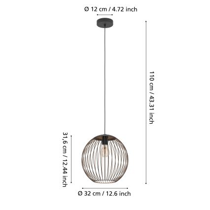 Eglo - Závesné svietidlo na lanku 1xE27/60W/230V čierne