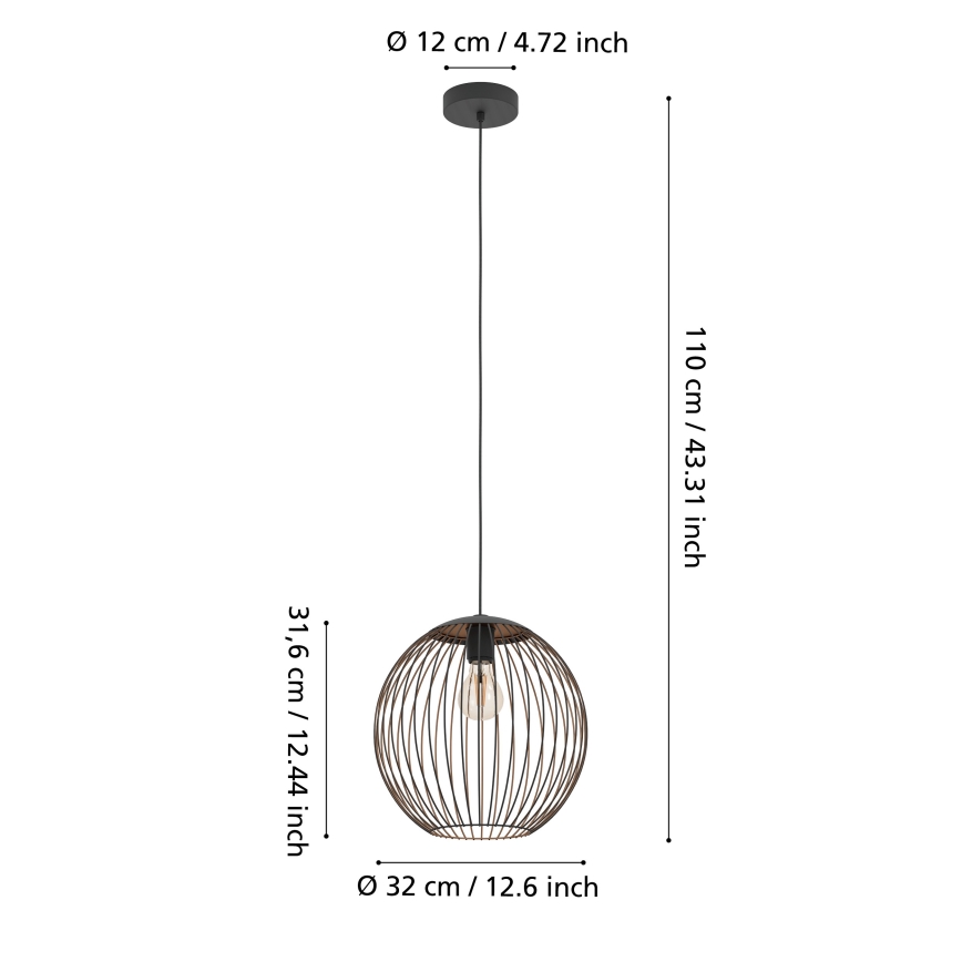 Eglo - Závesné svietidlo na lanku 1xE27/60W/230V čierne