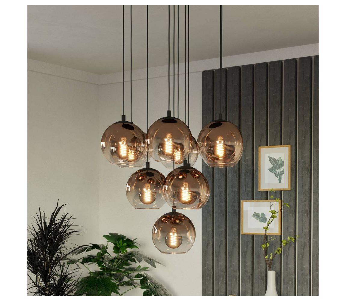 Eglo 901926 - Závesný luster na lanku ARISCANI 10xE27/60W/230V čierna/béžová/dymová 901926