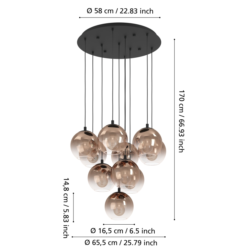 Eglo - Luster na lane 10xE27/60W/230V čierna/béžová/dymová