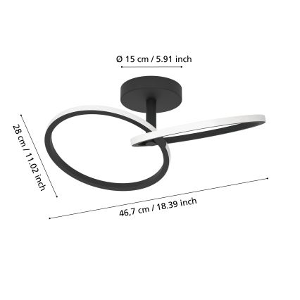 Eglo - LED stropné svietidlo LED/12W/230V 2700/4000/6500K čierna