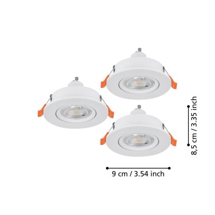 Eglo - SADA 3x LED zapustených bodových svietidiel 1xGU10/4,5W/230V biela