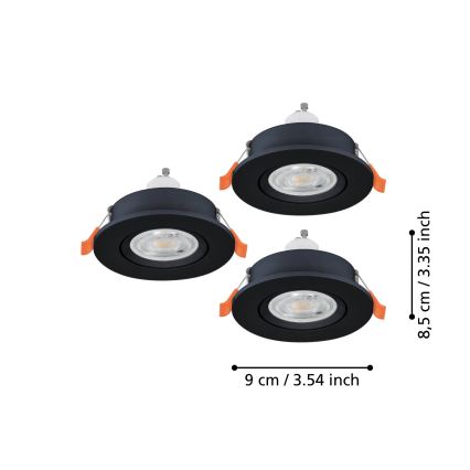 Eglo - SADA 3x LED zapustených bodových svietidiel 1xGU10/4,5W/230V čierna