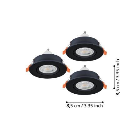 Eglo - SADA 3x LED Kúpeľňové podhľadové bodové svietidlo 1xGU10/4,5W/230V IP44 čierna