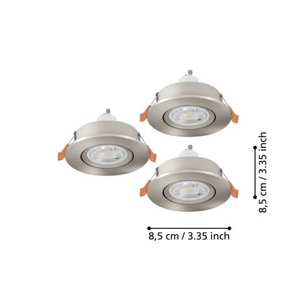 Eglo - SADA 3x LED Kúpeľňové podhľadové bodové svietidlo 1xGU10/4,5W/230V IP44 matný chróm