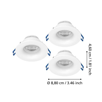 Eglo - Sada 3x LED kúpeľňových zapustených svietidiel LED/4,9W/230V 2700/4000/6500K pr. 8,8 cm IP65 biela