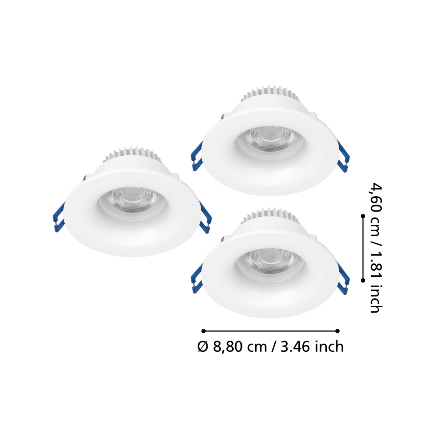 Eglo - Sada 3x LED kúpeľňových zapustených svietidiel LED/4,9W/230V 2700/4000/6500K pr. 8,8 cm IP65 biela