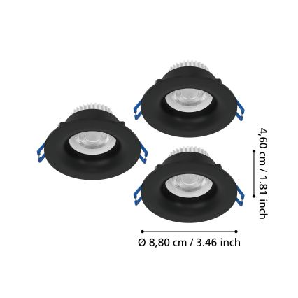Eglo - Sada 3x LED zapustených stropných svietidiel do kúpeľne LED/4,9W/230V 2700/4000/6500K priemer 8,8 cm IP65 čierna