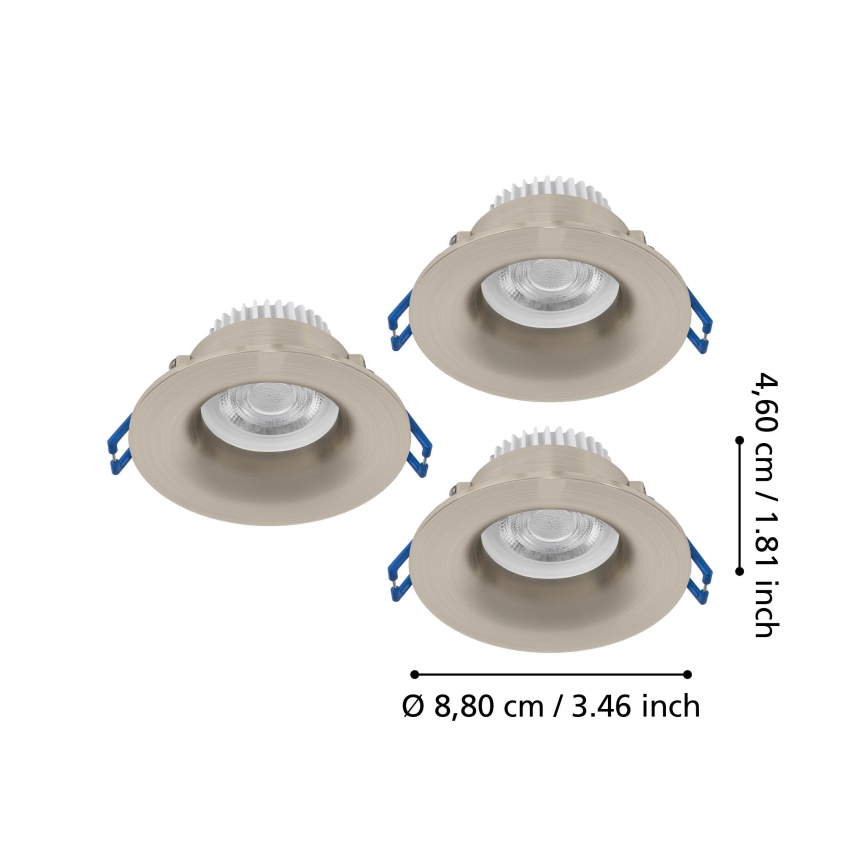 Eglo - SADA 3x LED kúpeľňových zapustených svietidiel LED/4,9W/230V 2700/4000/6500K priemer 8,8 cm IP65 matný chróm
