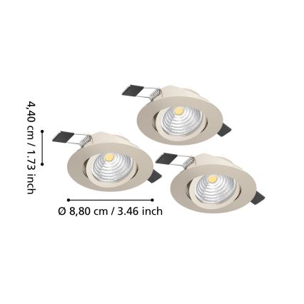 Eglo - SADA 3x LED stmievateľné podhľadové svietidlo LED/6,4W/230V pr. 8,8 cm matný chróm