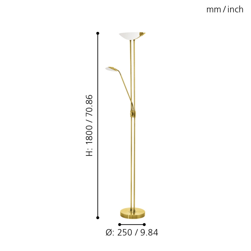 Eglo - LED Stmievateľná stojacia lampa LED/20W + LED/2,5W mosadz