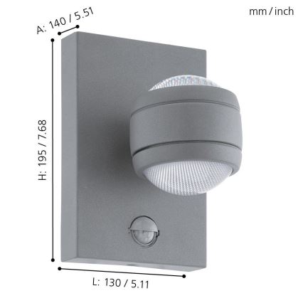 Eglo - LED Vonkajšie nástenné svietidlo s čidlom 1 2xLED/3,7W